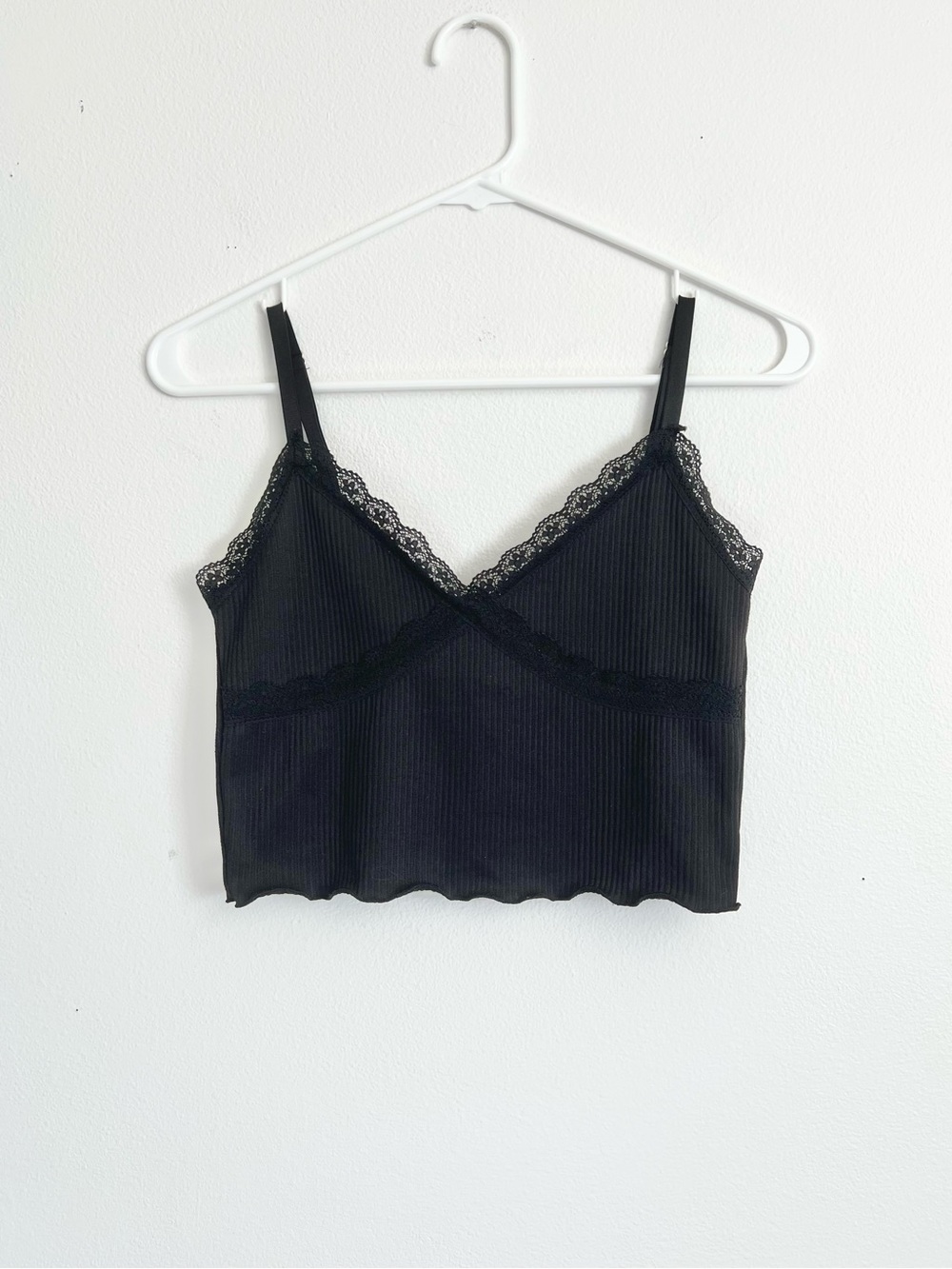 H&M Divided Lace Trim Ribbed Vneck Crop Top Cami Tank Whimsigoth Dark Academia S